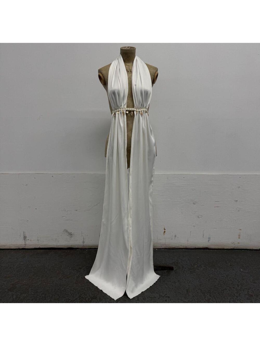 White Grecian Goddess Floor-Length Halter Tunic Top Vacation